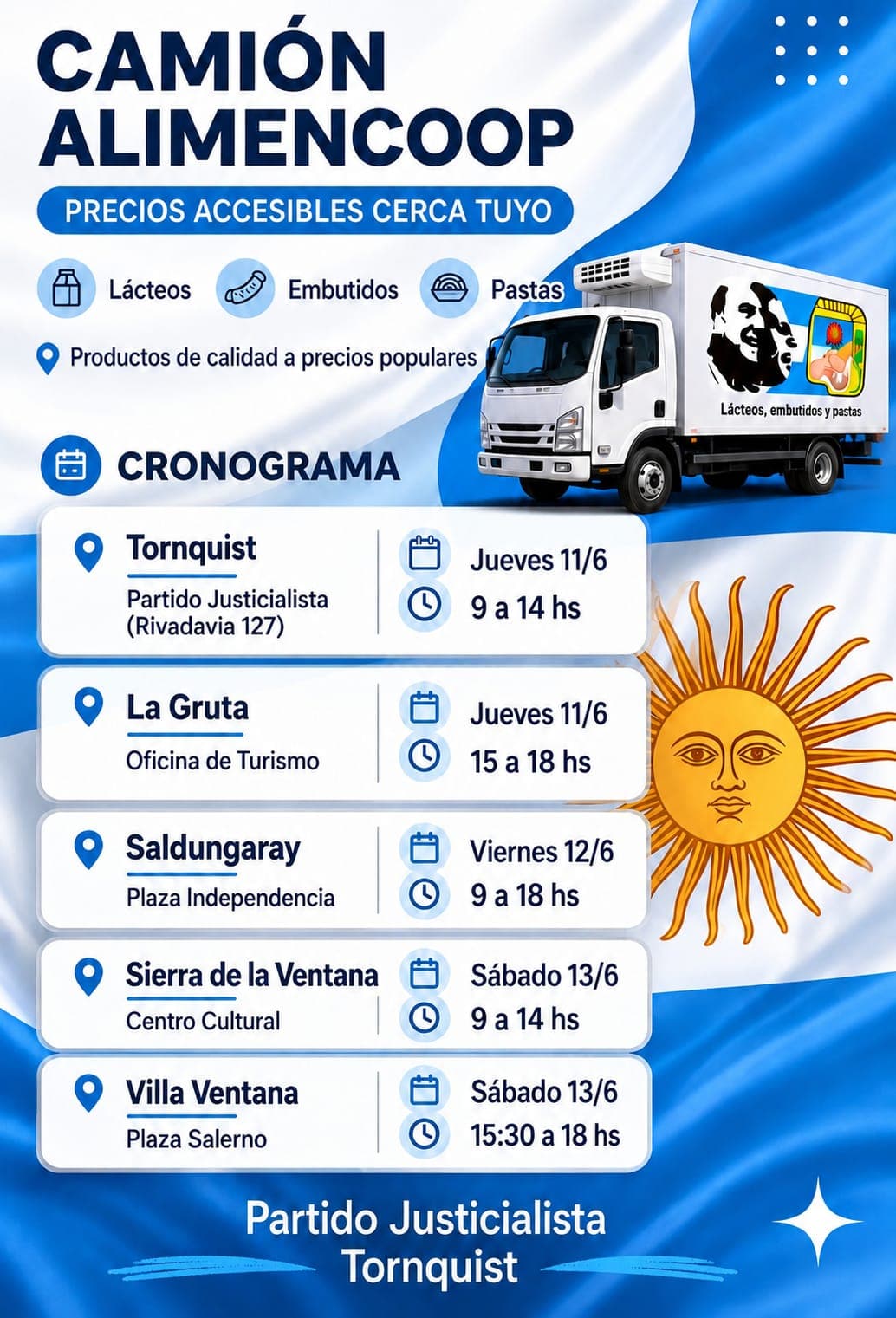 Cronograma del camión Alimencoop - primera quincena de junio